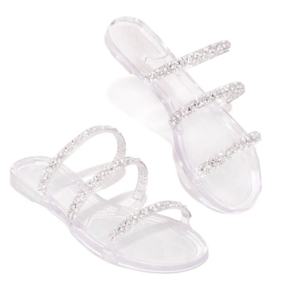 Clear Jelly Slip On Sandals With Rhinestone Detail - Picture 4 of 8